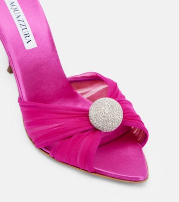 Mystery 85 embellished leather-trimmed satin mules | Aquazzura