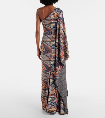 Sequined caped one-shoulder gown | Taller Marmo