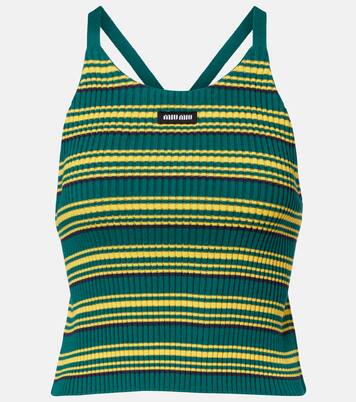 Ribbed-knit striped cotton-blend top | Miu Miu