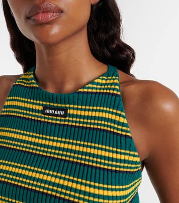 Ribbed-knit striped cotton-blend top | Miu Miu