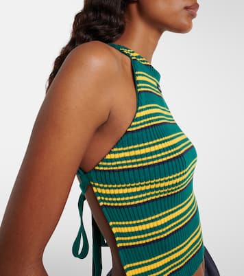 Ribbed-knit striped cotton-blend top | Miu Miu