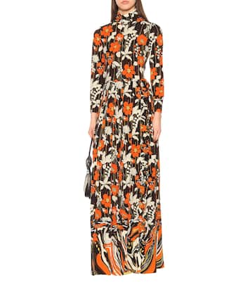 Vestido largo floral cuello alto | Prada