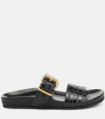 Croc-effect leather slides | Prada