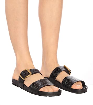 Croc-effect leather slides | Prada
