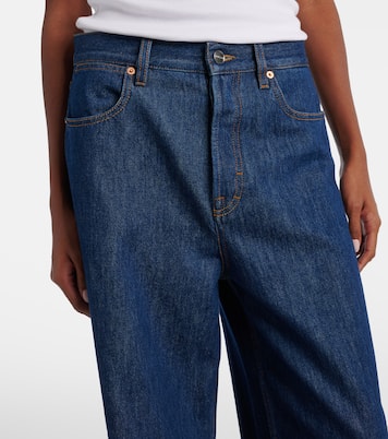 Jean ample bordé de cuir | Gucci