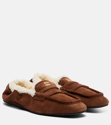Ruches shearling-lined suede penny loafers | Miu Miu