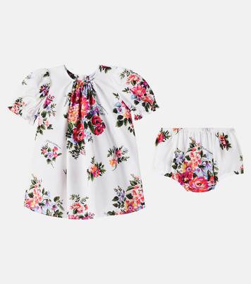 Baby floral cotton poplin dress and bloomers set | Dolce&Gabbana Kids