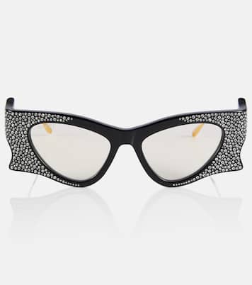 Crystal embellished cat eye sunglasses in black Gucci Mytheresa