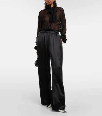 Pantalon ample à taille haute en soie mélangée | Dolce&Gabbana