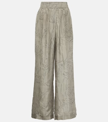 Pantalon ample en soie à fleurs | Brunello Cucinelli