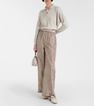Pantalon ample en soie à fleurs | Brunello Cucinelli