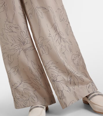 Pantalon ample en soie à fleurs | Brunello Cucinelli