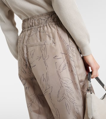 Pantalon ample en soie à fleurs | Brunello Cucinelli