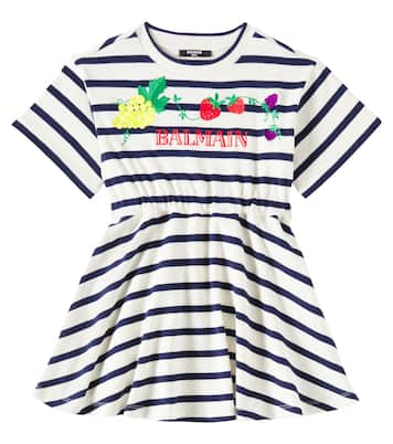 Abito in jersey di cotone a righe | Balmain Kids