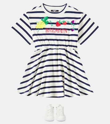 Abito in jersey di cotone a righe | Balmain Kids