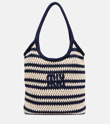 Cabas Ivy rayé en crochet à logo | Miu Miu