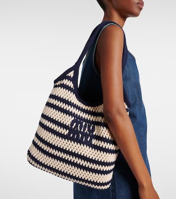 Cabas Ivy rayé en crochet à logo | Miu Miu