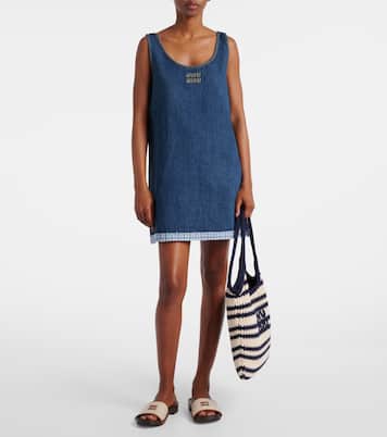 Cabas Ivy rayé en crochet à logo | Miu Miu
