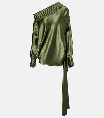 Asymmetric draped silk-blend satin top | Dries Van Noten