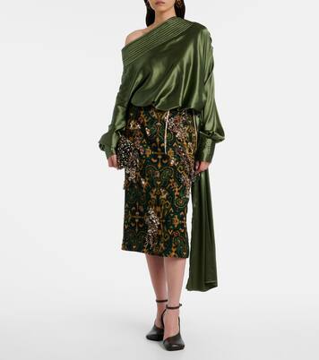 Asymmetric draped silk-blend satin top | Dries Van Noten