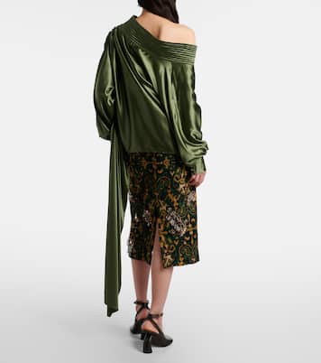 Asymmetric draped silk-blend satin top | Dries Van Noten