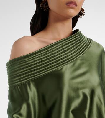 Asymmetric draped silk-blend satin top | Dries Van Noten