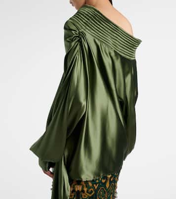 Asymmetric draped silk-blend satin top | Dries Van Noten