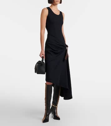 Belted ribbed-knit draped cotton-blend midi dress | Loewe