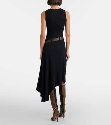 Belted ribbed-knit draped cotton-blend midi dress | Loewe