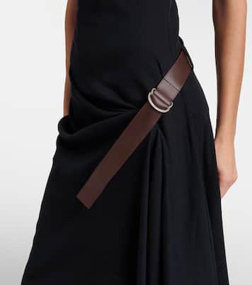 Belted ribbed-knit draped cotton-blend midi dress | Loewe