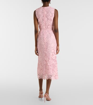Floral belted lace midi dress | Monique Lhuillier