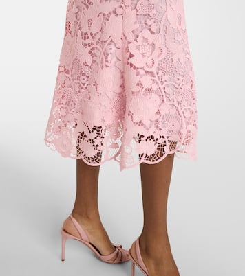 Floral belted lace midi dress | Monique Lhuillier