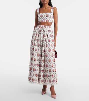 Floral lace-trimmed cotton midi skirt | Dolce&Gabbana