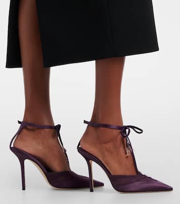 Afia 100 velvet-trimmed satin pumps | Jimmy Choo