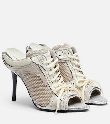 Stapler embellished leather-trimmed mules | Balenciaga