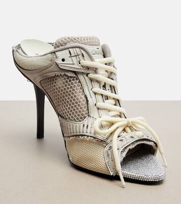 Stapler embellished leather-trimmed mules | Balenciaga