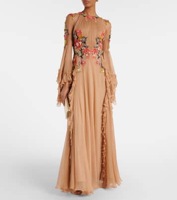 Zilara embellished silk georgette gown | Costarellos