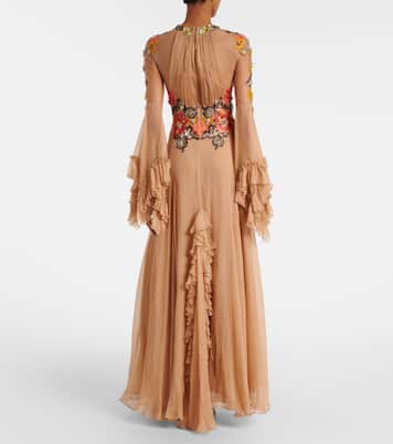 Zilara embellished silk georgette gown | Costarellos
