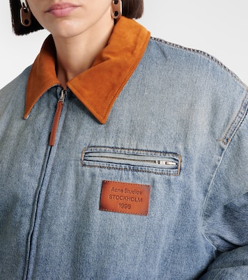 جاكيت بلوزون من الدنيم مقلّمة بالجلد السويدي | Acne Studios