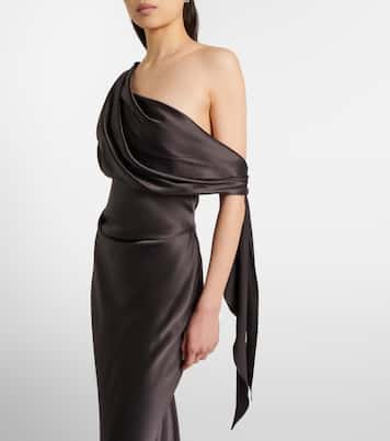 Draped one-shoulder silk satin gown | The Sei