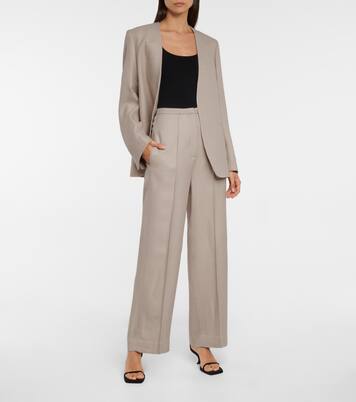 Pantalon droit à taille haute en laine mélangée | Toteme