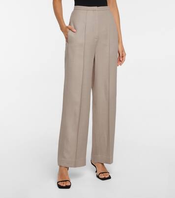 Pantalon droit à taille haute en laine mélangée | Toteme