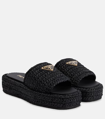 Flatform raffia sandals | Prada