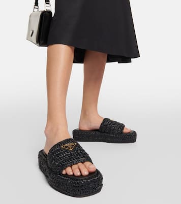 Flatform raffia sandals | Prada