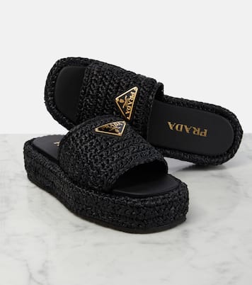 Flatform raffia sandals | Prada