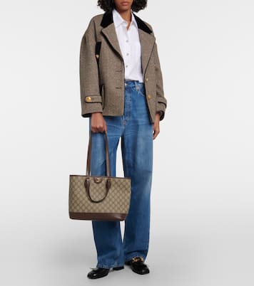 Ophidia GG Mini leather trimmed tote bag in brown Gucci Mytheresa
