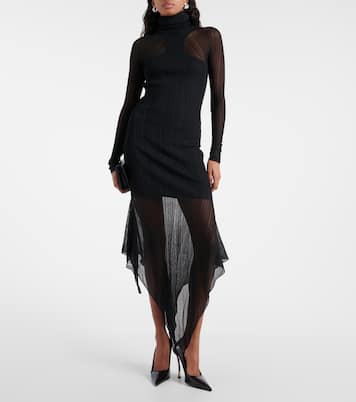 Falda midi asimétrica de punto acanalado | Mugler