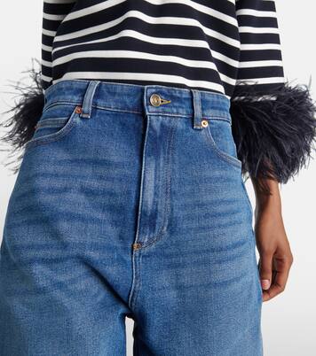 Shorts in denim con pelle | Valentino