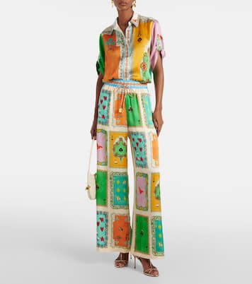 Bedruckte Palazzo-Hose Rummy aus Seidensatin | Alémais