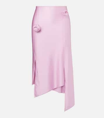 Gonna midi in raso con applicazioni floreali | Coperni
